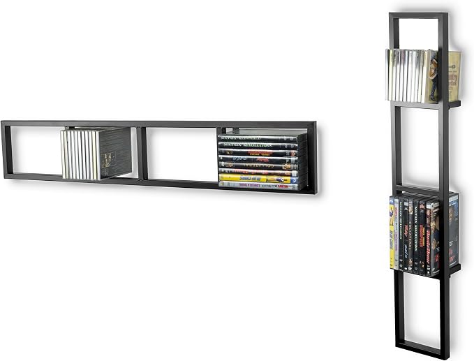 You Have Space Wall Mount 34 Inch Media Storage Rack CD DVD Organizer Metal Floating Shelf Set of 2 Black - Image 4