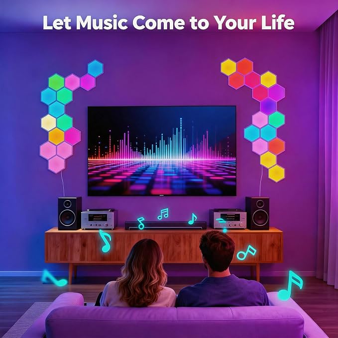TISOFU 8 Pack Hexagon Lights LED Wall Panels, RGB Color Gaming Light Decoration with APP/Music Sync & Remote, Boys DIY Smart Modular Hexagonal Honeycomb Bedroom Glide Hex Tiles Panel - Image 6