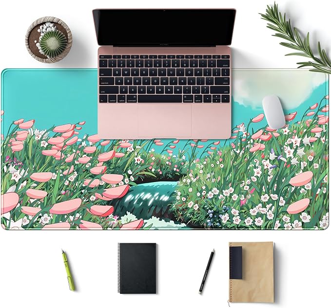 Cute Anime Floral Desk Mat Sage Green Large Mouse Pad XL Gaming Mousepad Kawaii Desk Keyboard Pad Laptop Computer Mouse Mat Cute Desk Decor Desk Pads On Top of Desks for Desktop 31.5''X 15.7'' - Image 3