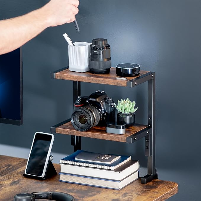 VIVO Vintage Brown Clamp-on 13 inch 2-Tier Desk Shelf, STAND-SHELF2C-N - Image 8