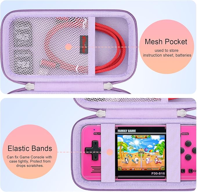 Elonbo Carrying Case for WELLST·G/TaddToy/Beijue/FAMILY POCKET/CCTU/X-JOYKIDS/GREENCREEK/Beico/KAVOYI/GuaiyeyeAP/TEBIYOU Handheld Game Console, Portable Electronic Gaming Player Bag, Purple - Image 3