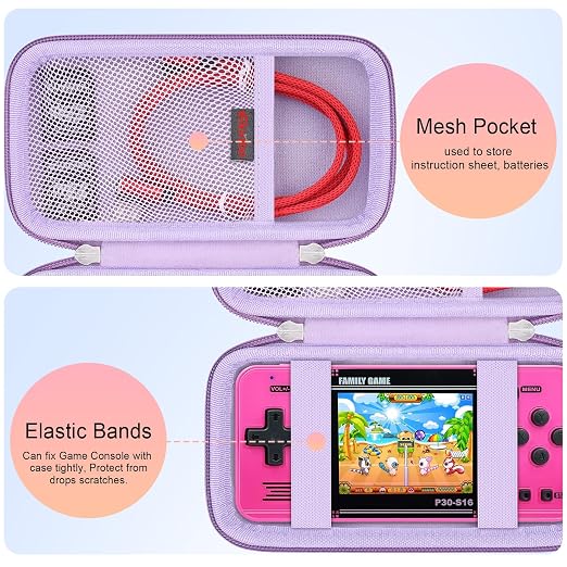 Elonbo Carrying Case for TEBIYOU/ WELLST·G/ TaddToy/ Beijue/ FAMILY POCKET/ CCTU/ X-JOYKIDS/ GREENCREEK/ Beico/ KAVOYI/ GuaiyeyeAP Handheld Game Console, Portable Electronic Gaming Player Bag, Purple - Image 3