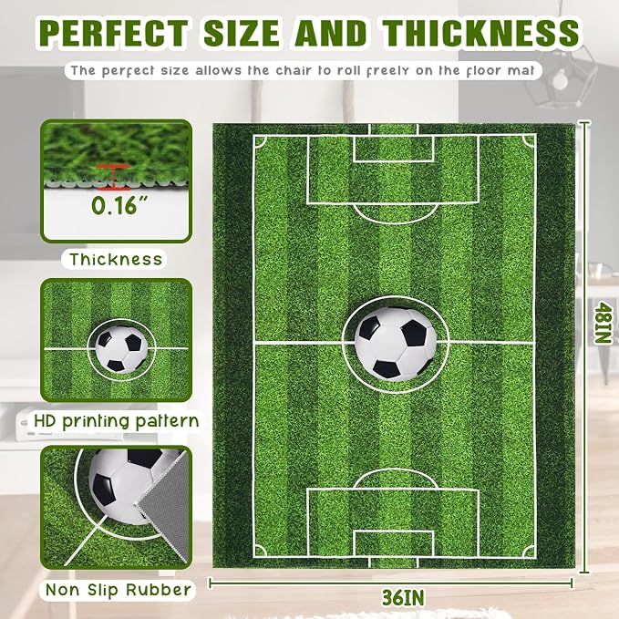 Gaming Chair Mat for Hardwood Floor 36"X 48" Heavy Duty Office Desk Chair Rug for Under Game Rolling Chairs Computer Decor Protect Mats Low Pile Non-Slip Rubber for Carpet & Tile Floor-Soccer - Image 3