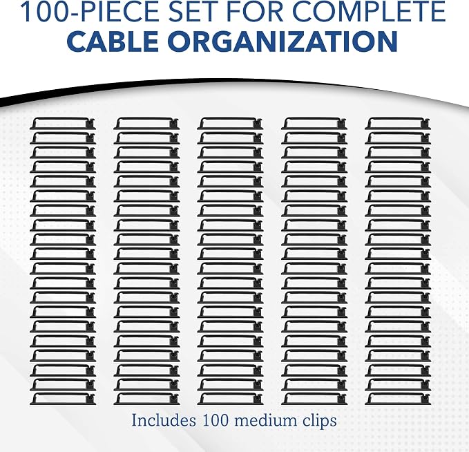 100 PCS Self Adhesive Cable Clips, Wire Organizer, Cable Management, Cord Organizer for Desk, Wall, PC, Car, Home, Office, USB, Ethernet, Power Cords, Black (Large) - Image 3