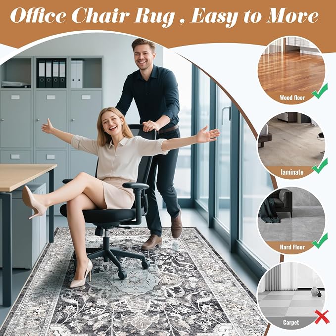 Office Chair Mat for Hardwood Tile Floor, 48"x60"Anti-Slip Under Desk Carpet Protector for Rolling Computer Chair Mat, Machine Washable Office Area Carpet (Chenille,Brown) - Image 9