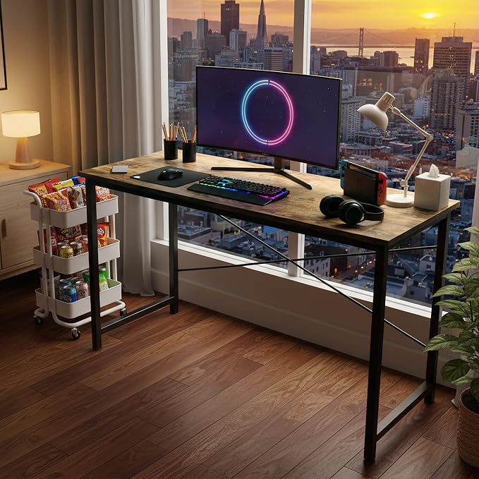 OLIXIS 40 Inch Computer Office Desk for Small Spaces, Writing Gaming Work Desk Modern Study Table with Storage Bag & Headphone Hook Home Bedroom, Rustic Brown - Image 5
