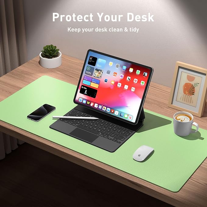 Aothia Leather Desk Pad Protector, Office Desk Mat, Large Mouse Pad, Non-Slip PU Leather Desk Blotter, Laptop Desk Pad, Waterproof Desk Writing Pad for Office and Home (48"x17", Foam Green) - Image 3