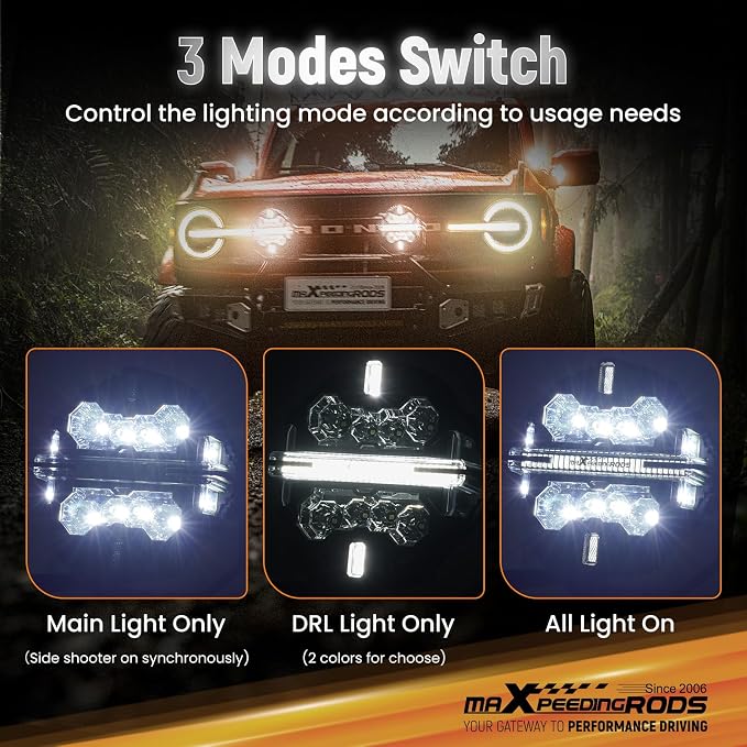 maXpeedingrods 7in 252W LED Off Road Lights w/Amber White DRL Side Shooter - Image 3