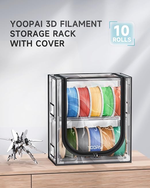 YOOPAI 3D Printer Filament Storage Box – 2 Tier Filament Storage Rack with Transparent Cover, Holds Up to 12 Rolls 1KG – 3D Filament Storage Organizer for Home, Workshop & Studio - Image 2