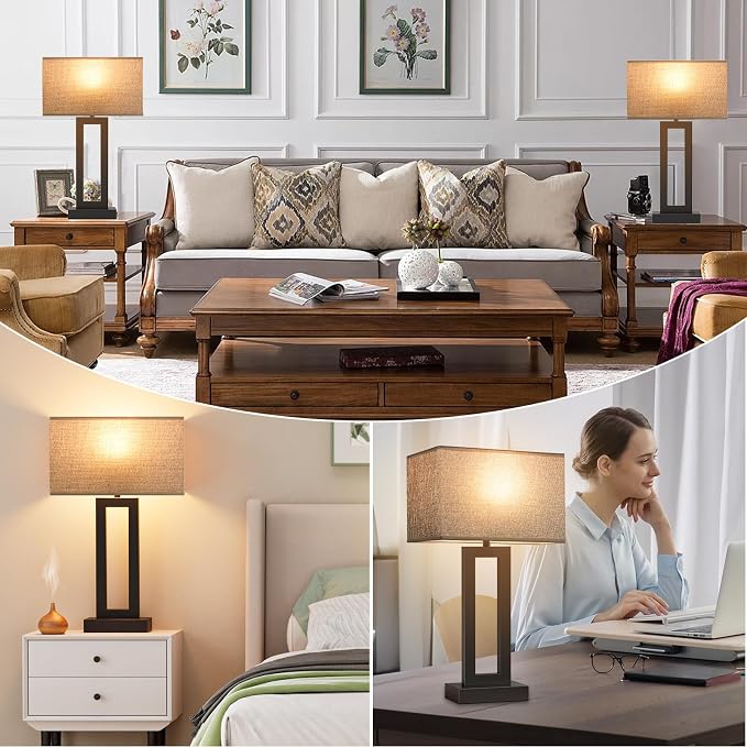 Seealle 22" Tall Living Room Lamps for Night Stands - Touch Bedside Lamp with USB C+A, 3 Way Dimmable Bedroom Lamps for End Tables Set of 2, Modern Night Stand Lamps for Bed Side(Grey&Black) - Image 6