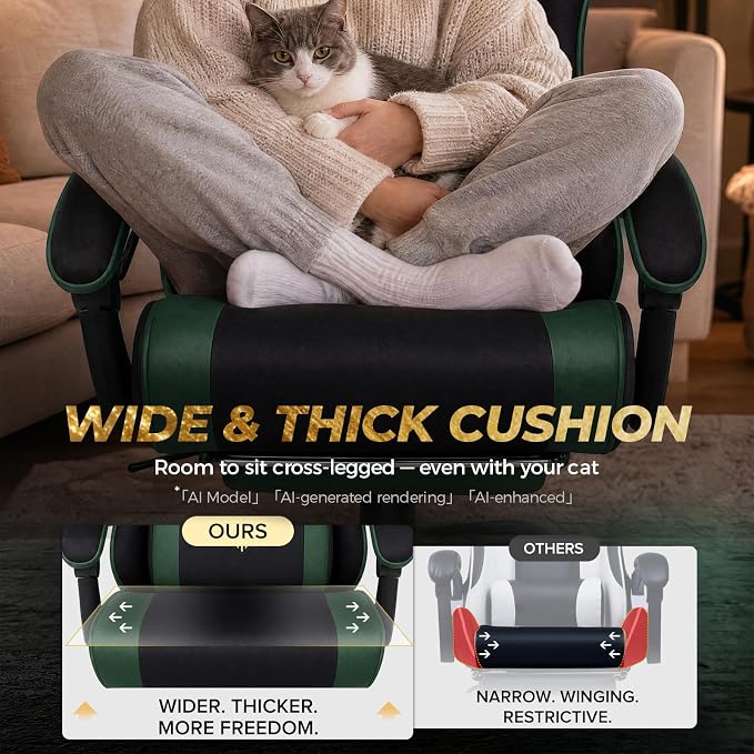 GTPLAYER Video Gaming Chair Fabric, Ergonomic Computer Chair with Footrest and Pocket Spring Cushion, Height Adjustable Video Gamer Chair with Lumbar Support for Adults, Green - Image 9