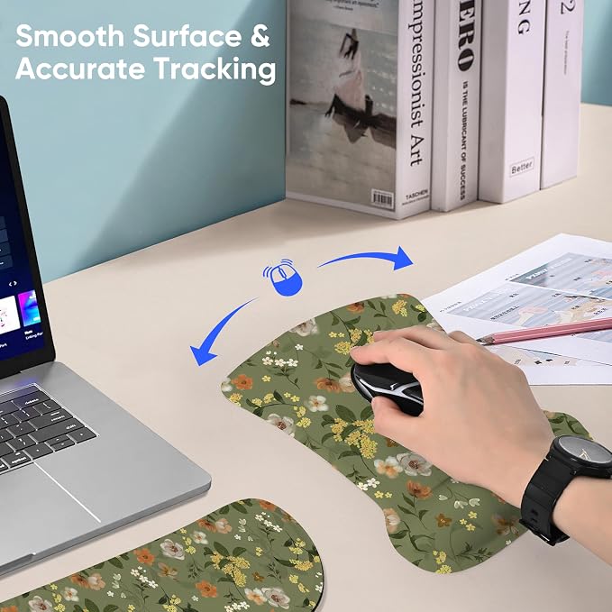 Ergonomic Memory Foam Keyboard Mouse Pad Set with Wrist Rest Support,Non-Slip Hand Wrist Cushion for Laptop/Notebook/Desktop/Computer/Gaming/Office,Easy Typing& Pain Relief (Flowers) - Image 3