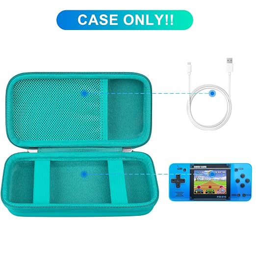 BOVKE Carrying Case for WELLST·G Handheld Game -Preloaded 220 Retro Video Games, Portable Gaming Player Holder with Extra Mesh Pocket fits Charging Cable, Turquoise - Image 2