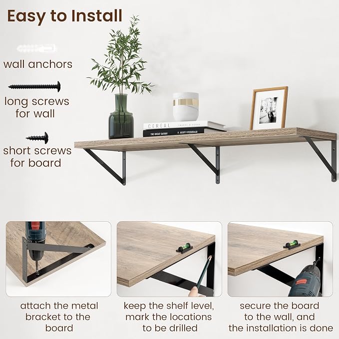 Axeman Deep Floating Shelves - 40 Inch Floating Shelves Set of 2-12 Inch Deep Grey Wood Wall Shelves for Living Room Bathroom Kitchen - Image 6