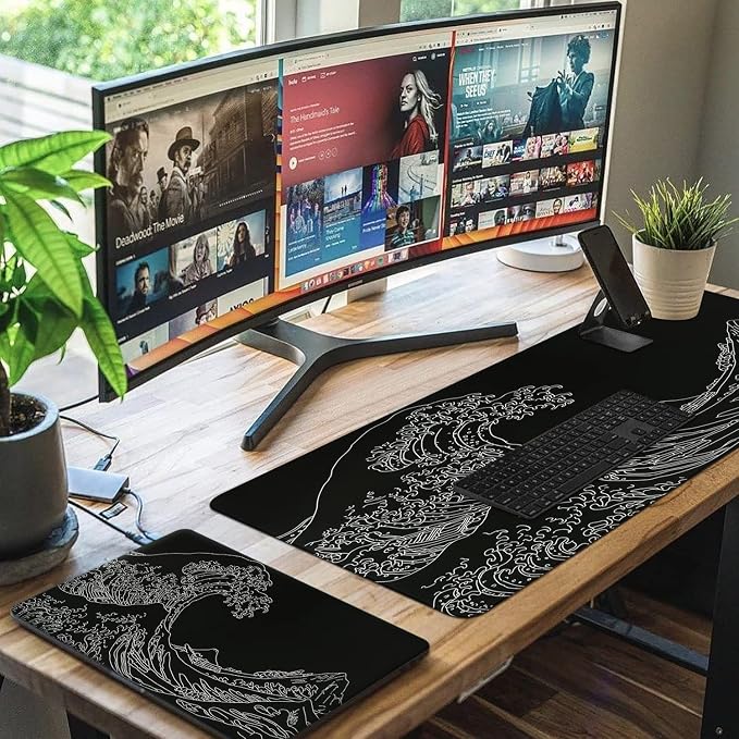 iCasso Mousepad,Gaming Mouse Pad,Black Wave of Kanagawa | Large Desk Mat,Big Rubber Base Mouse Mat with Stitched Edges,Computer Keyboard Desk Pad for Work Office Home - Image 7