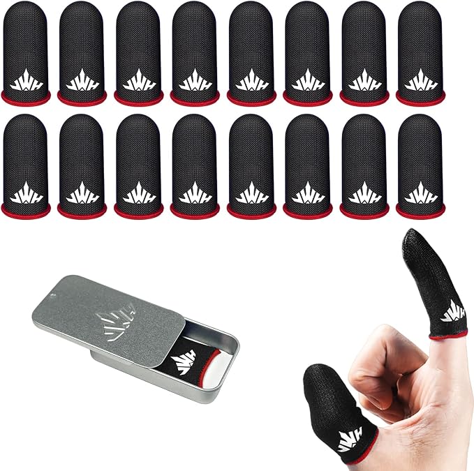 16 Pack Mobile Phone Gaming Thumb Sleeve,with Storage Box JWH Finger Cots for PUBG Gaming Glove,Red Edge​,Anti-Skid,Silky and Sweat-Proof,Dedales Gamer profesionales guantes para by JWH