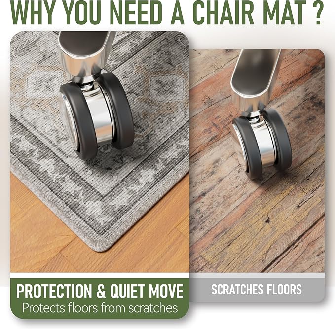 36"x48" Office Chair Mat for Hardwood, Under Desk Chair Mat for Home Office, Anti-Slip Office Rugs for Rolling Chairs, Floor Protector Washable Rugs Warm Gray - Image 4