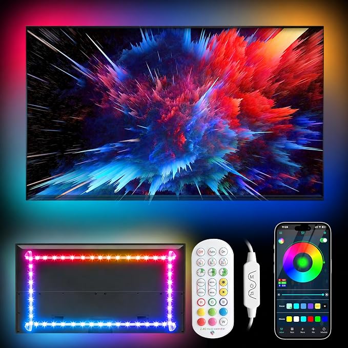 Daymeet TV Led Backlight,13.1ft ICRGB LED Lights for TV USB Light Strip for 40-65 inch Monitor Behind Lighting, Rainbow Color TV Lights Music Sync Bluetooth APP Control with Remote by DAYMEET