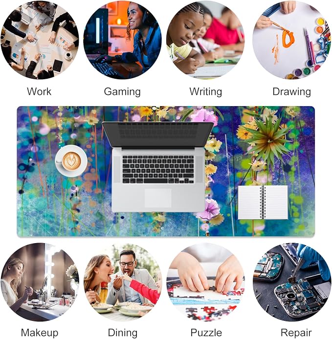QiyI PU Leather Large Mouse Pad, Office Decor, 31.5" x 15.7", Ivy Flowers | Desk Décor Accessories, Extended Size, Waterproof & Easy to Clean, Smooth Surface, Non Slip Desk Organization - Image 7