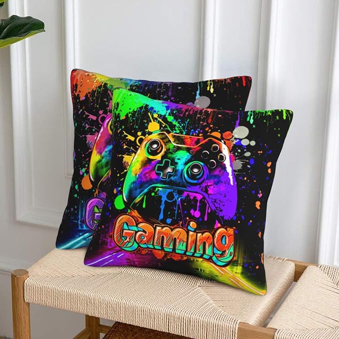 Gaming Throw Pillow Covers Set of 2, Soft 18x18 Inch Pillow Cases, Gamer Birthday Gifts for Teen Boys, Home Decor for Living Room Bedroom Game Room (Gaming) - Image 4