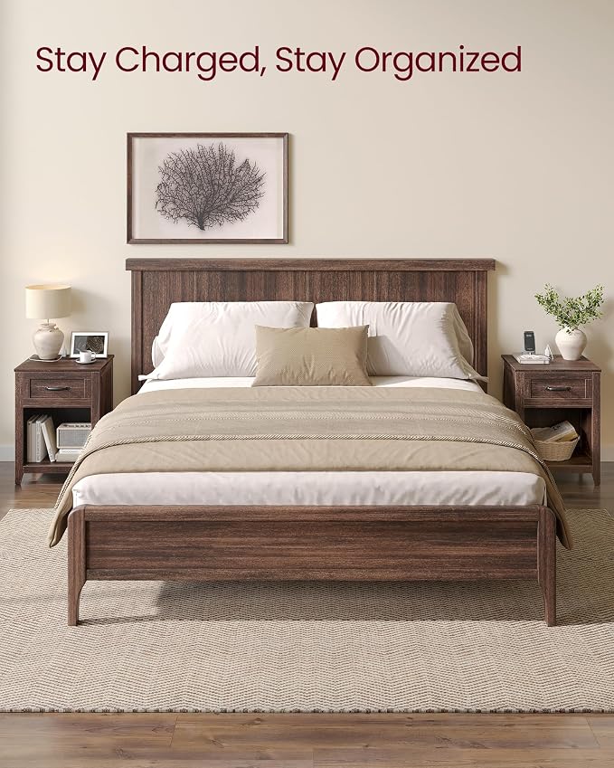 VASAGLE Farmhouse Nightstand with Charging Station, 1 Drawer - Image 8