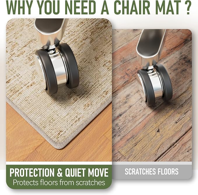Office Chair Mat for Hardwood Floor, 48"x60" Desk Chair Mat for Home Office, Anti-Slip Under Desk Mat Rug for Rolling Chair,Floor Protector Washable Rug for Gaming Chairs-Beige - Image 3