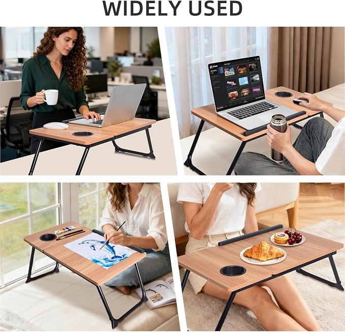 XXL Adjustable Lap Desk - Sturdy Portable Foldable Laptop Desk for Bed & Sofa, Height Adjustable Laptop Bed Stand, Ergonomic Lap Table for Adults Work, Writing and Gaming (Wood) - Image 2