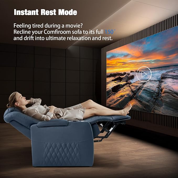 comfiroom Top-Grain Leather Home Theater Seating, Dual-Motor Power Recliner - Image 4