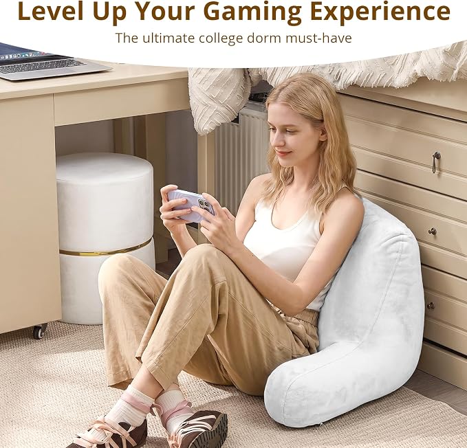 Sasttie Reading Pillow for Bed, Back Pillow for Sitting Up, White - Image 5
