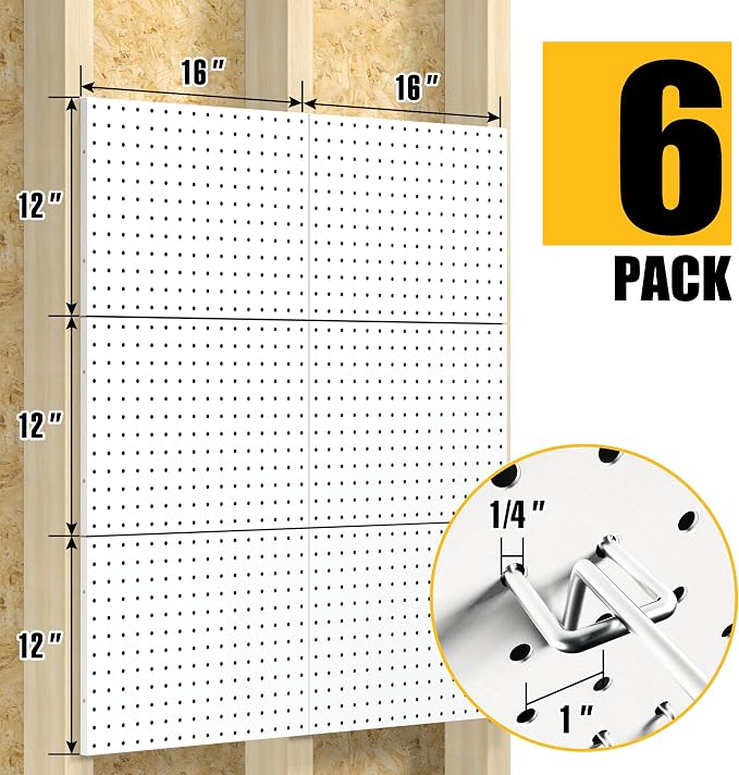 Spampur Peg Board, 6 Pack Metal Pegboard Panels with 50 Hooks - Image 3