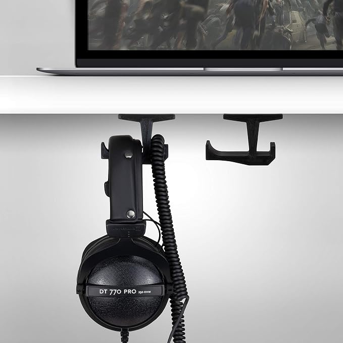 BRAINWAVZ BigJ Under Desk Headphone Stand (2 Pack) Hanger Holder Mount for Headphones, Gaming Headsets, Mobiles Accessories, Stick On, No Screws (Black) - Image 5