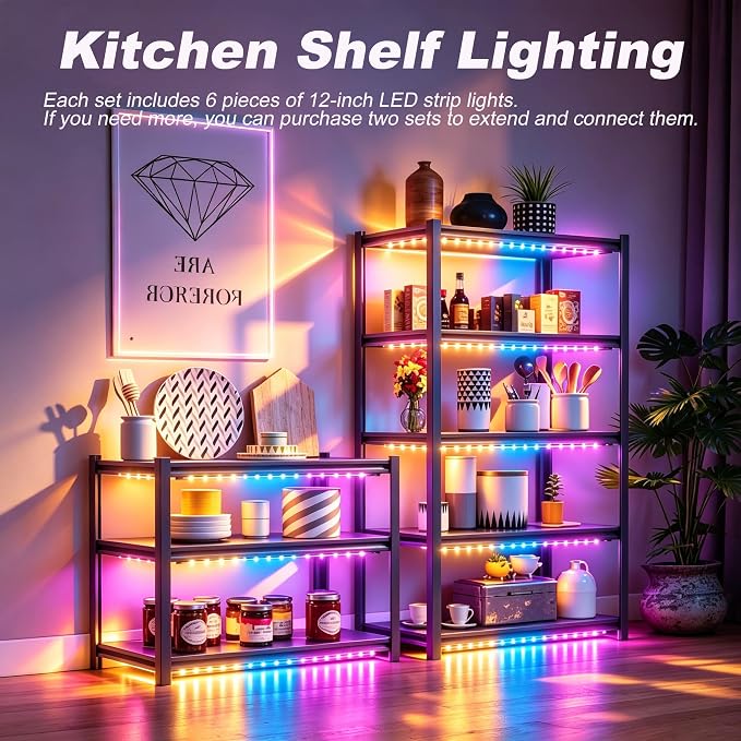 LED Strip Lights 6 Pre-Cut Led Light Strip with Remote & APP Dimmable,RGB Color Changing led Lights Strip for tv Backlight, Bookshelf Ligh, Bedroom, Display,Shelf,Cabinets(Multicolor, 6 Strip) - Image 4