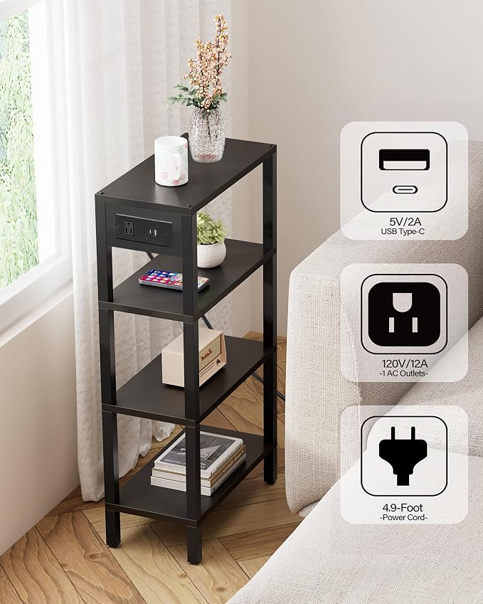 TUTOTAK Narrow Side Table Set of 2, Small End Table with Charging Station - Image 4