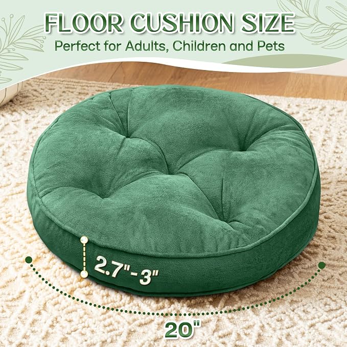 1 MIDDLE ONE Floor Pillow Set of 2, Memory Foam Meditation Cushion, Floor Cushions for Adults Sitting, Large Round Seat Cushions for Yoga, Living Room, 20x20 Inch (Round | Green) - Image 4