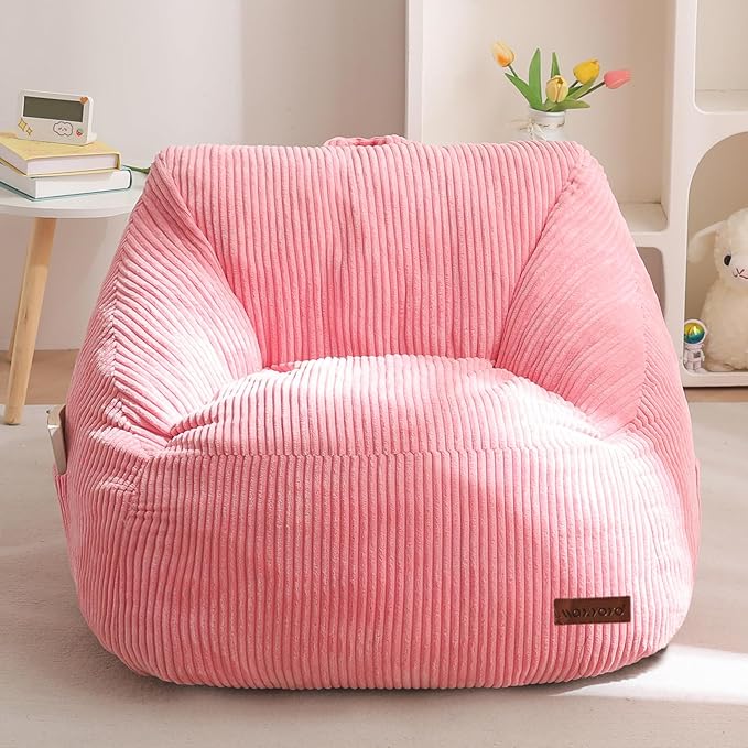 MAXYOYO Kids Bean Bag Chair, Convenient Bean Bag Sofa with Handle | Comfy Toddler Chair for Boys and Girls, Accent Sofa Chair with Pocket for Gaming Reading, Pink by MAXYOYO