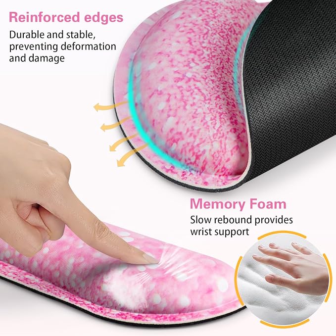 Mouse Pad with Wrist Rest Set Pink, 3-in-1 Wrist Support Mousepad Set,Gaming Mat Pad with Anti-Skid Base,Ergonomic Mouse Pad,Memory Foam Keyboard Gel Wrist Rest - Image 5