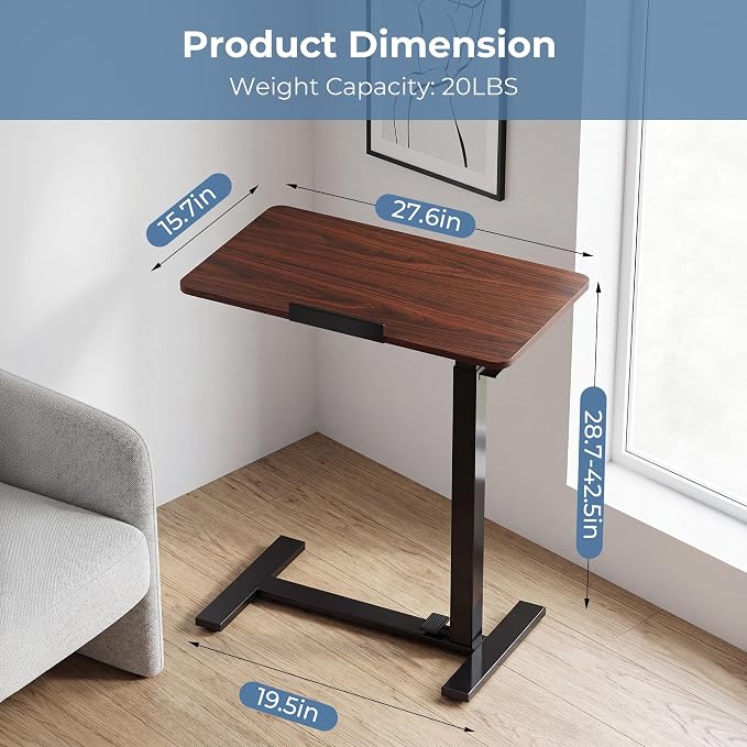 DUMOS Rolling Desk, Laptop Desk, Overbed Table with Wheels - Image 3