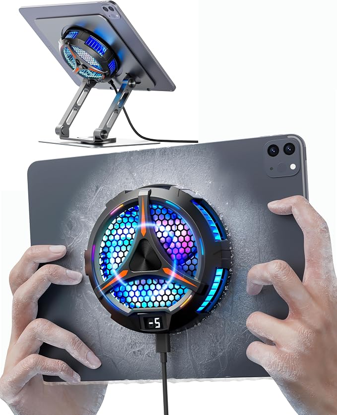 ACEDAYS iPad Cooler,Magnetic Tablet Cooler for ipad/Surface pro/Samsung Tab,Universal Radiator with Temperature Display for Mobile Gaming,Tiktok Live Streaming(Including Tablet Stand Holder) by ACEDAYS