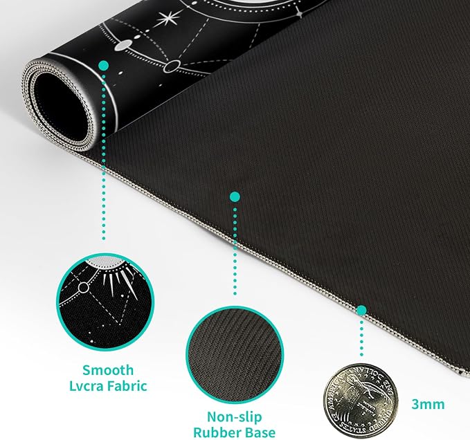 Sun Moon Gaming Mouse Pad Black Large Mouse Pad for Keyboard and Mousepad Desk Mat with 3mm Non-Slip Base and Stitched Edge for Gaming and Office Computer Mat Protector Mat 27.6x11.8 Inch - Image 8