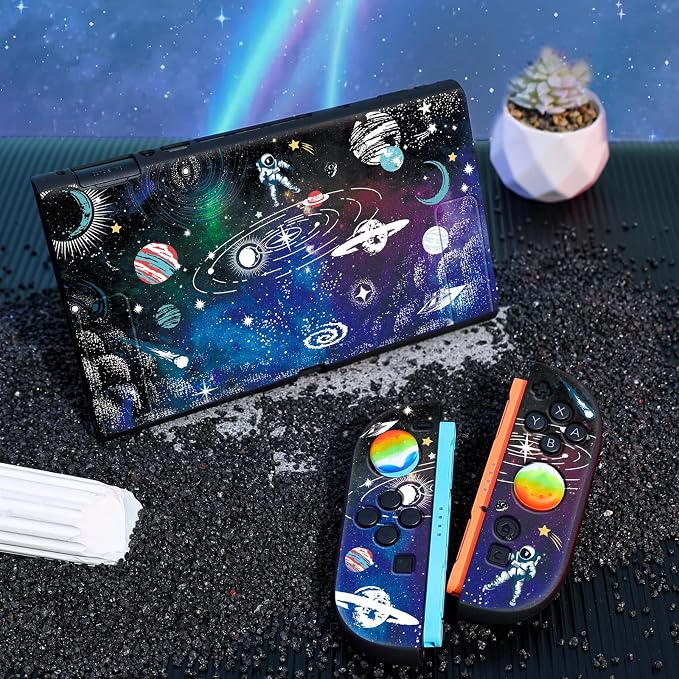 DLseego Protective Soft Case for Nintendo Switch 2 (2025), Soft Grip Cover for Handle, Detachable Joy-C Controller Shockproof & Scratch-Resistant Console Shell,2 Thumb Grips, Astronauts - Colourful 1 - Image 6