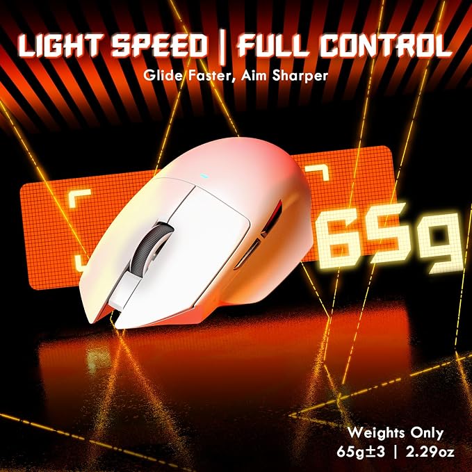 ATTACK SHARK V6 65g Wireless Gaming Mouse with RGB Magnetic Charging Dock, BT/2.4G Wireless/Wired Mouse 1K Polling, PixArt PAW3311 Sensor, 25K DPI, Programmable Gamer Mice for PC/Win/Mac (White) - Image 2