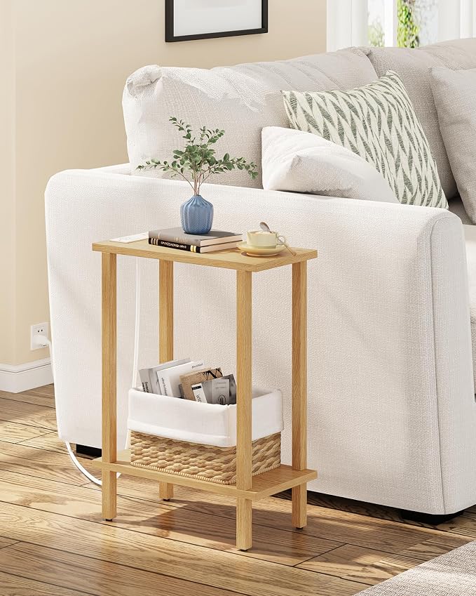 TUTOTAK Narrow Side Table, 2-Tier Small End Table with Charging Station by ChoosetutotakFurnitureBuildYourCozyHome