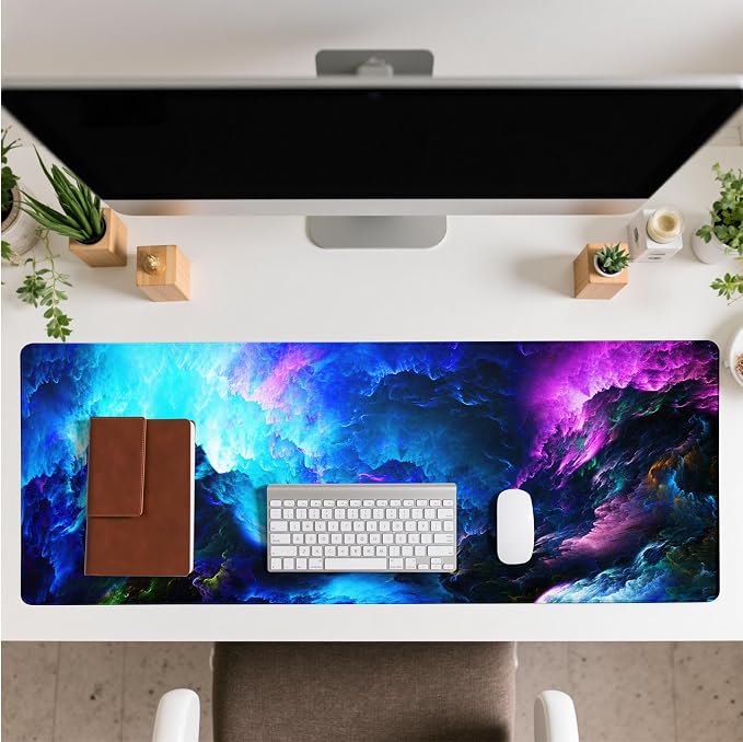 Dazzling Galaxy Gaming Mouse Pad Blue Desk Mat XL Mouse Gaming Pads, Starry Sky Keyboard Pads Extra Large Desktop Computer Mats with Non-Slip Base & Stitched Edges, Vintage Office Decor 31.5x11.8 - Image 3