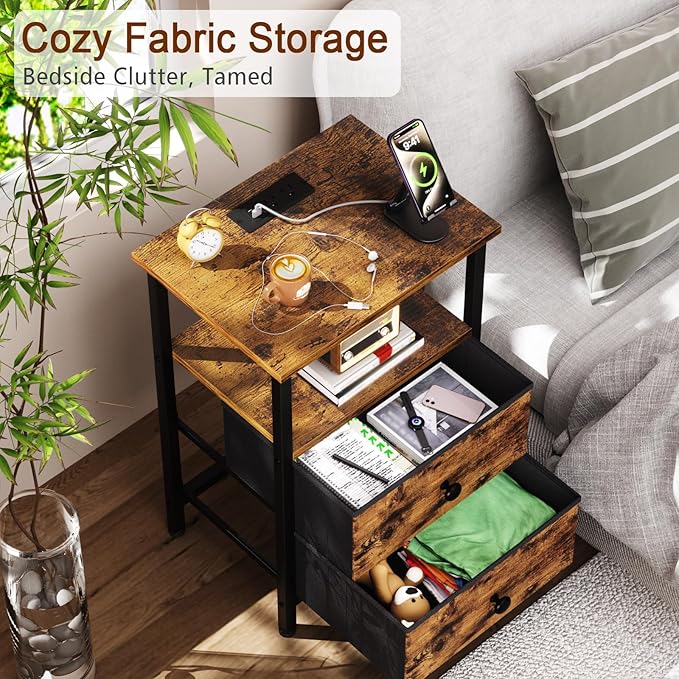 LOAKEKEL Night Stand, Small Nightstand with Charging Station - Image 5