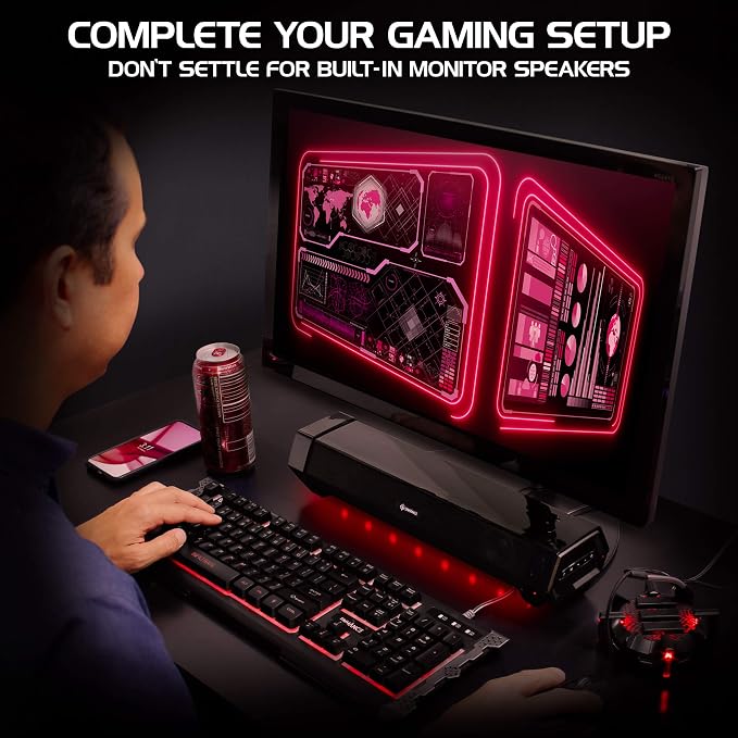 ENHANCE Gaming Attack Sound Bar PC Speaker - Under Monitor Soundbar Computer Speaker with Loud 40W Hi-Fi Audio, 3 LED Color Modes, and Dual Inputs for PC, Laptop, or Phone AUX - Image 7