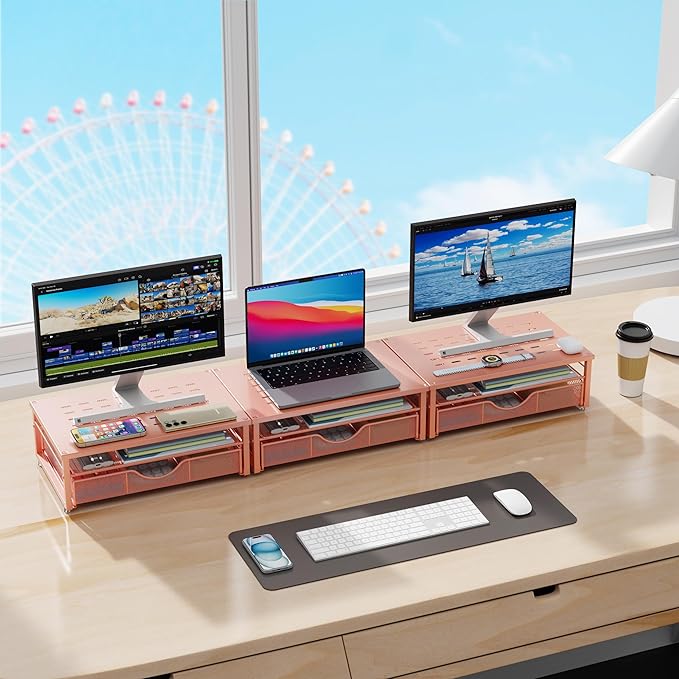 gianotter Computer Monitor Stand Riser with Drawer | Desk Organizers and Accessories Desk Accessories & Workspace Desktop Organizers Storage for Printer Stand (Rose Gold) - Image 6