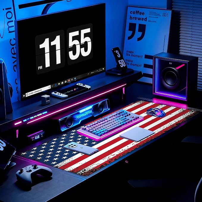 Gaming Desk Mat with Silky Smooth Surface & Exquisite Patterns,31.5x11.8 Inches Large-Sized Mouse Pad, Perfect for Extended Gaming,Work,and Home Office Decor (American Flag 3) - Image 3