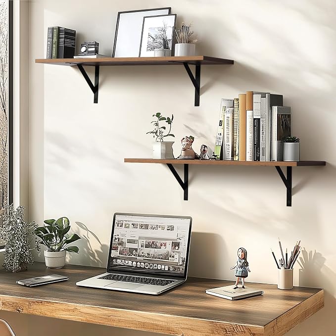 Tectocker-DOU 31.5" Long Floating Book Shelves for Wall, Heavy Duty, Brown - Image 5