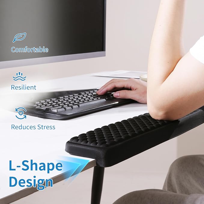 MEKASS L-Shaped Desk Elbow Pad for Desk, Memory Foam Elbow Support Padding with Non-Slip, Ergonomic Desk Edge Cushion, Wrist Comfort Support for Office Home 2 Pcs (Ellipse Black) - Image 4