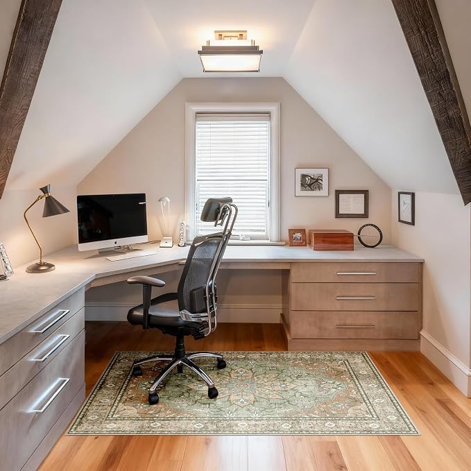36"x48" Office Chair Mat for Hardwood, Under Desk Chair Mat for Home Office, Anti-Slip Office Rugs for Rolling Chairs, Floor Protector Washable Rugs Olive Green - Image 2